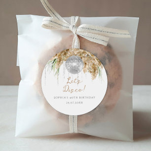 Boho Papmas Grass Disco Ball Birthday Party Classic Round Sticker