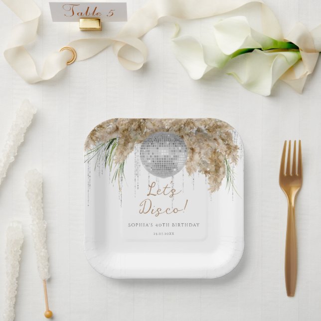 Boho Papmas Grass Disco Ball Birthday Party Paper Plate (Wedding)