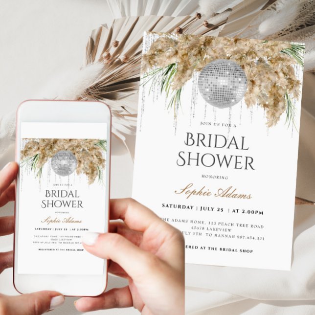 Boho Papmas Grass Disco Ball Bridal Shower Invitation (Creator Uploaded)