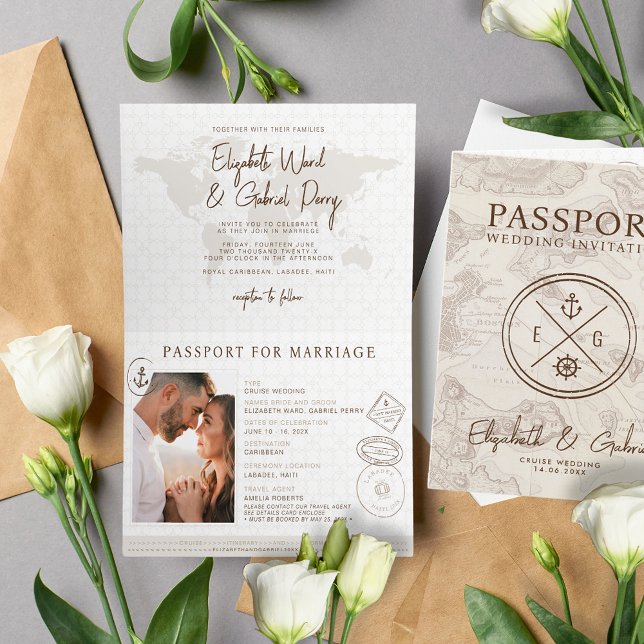 Boho Passport Destination Cruise Wedding  Invitation (Creator Uploaded)