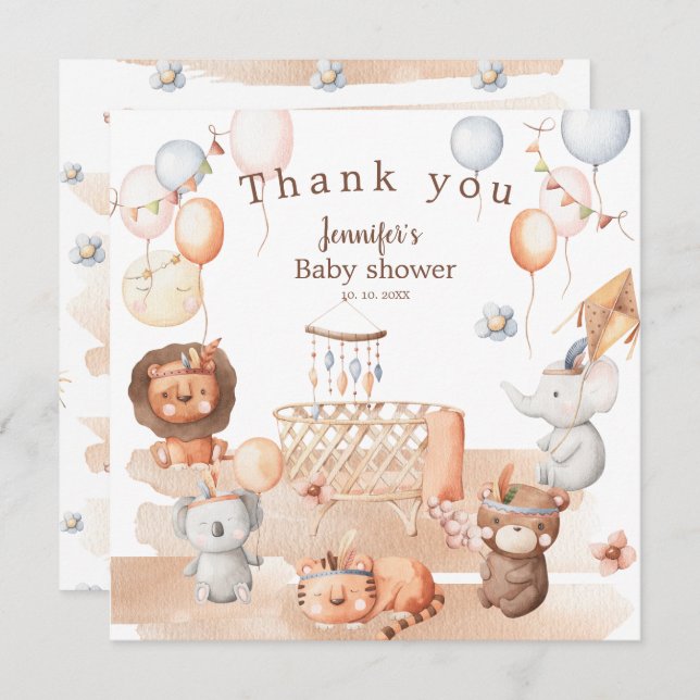Boho pastel animals mobile baby shower Thank you (Front/Back)