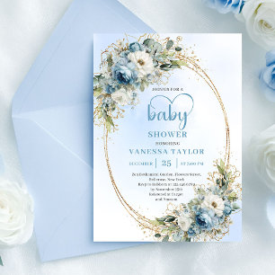 Boho Pastel Blue Eucalyptus Greenery Baby Shower  Invitation