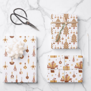 Boho Pastel Christmas Tree Decor Element Pattern Wrapping Paper Sheet