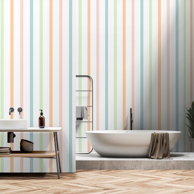 Boho Pastel Colour Striped Wallpaper (Bathroom)