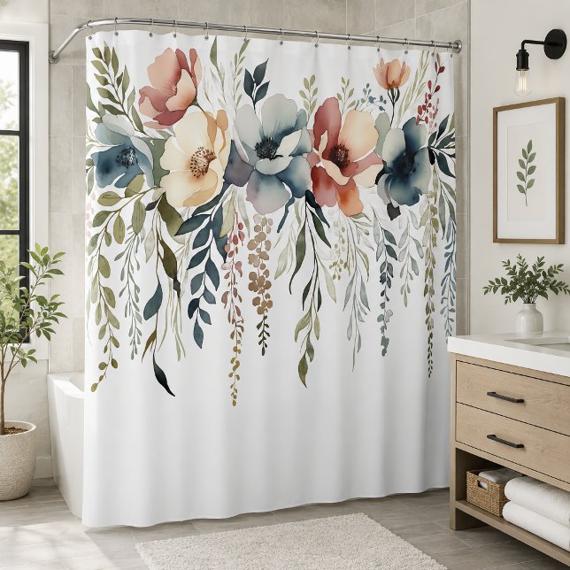 Boho Pastel Floral Cascade Shower Curtain (Creator Uploaded)