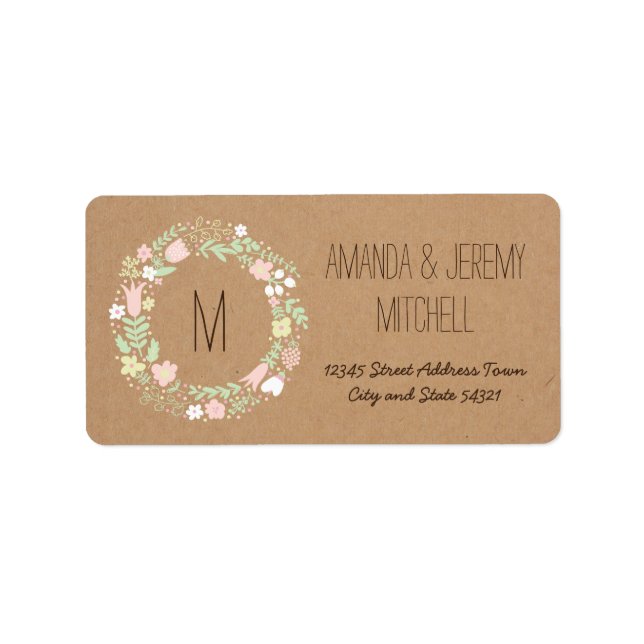 Boho Pastel Floral Wreath Rustic Wedding Label (Front)
