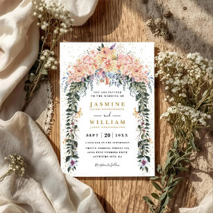 Boho Pastel Flowers Arch Elegant QR Code Wedding Invitation