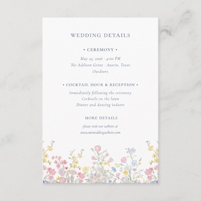 Boho Pastel flowers Elegant Calligraphy Wedding   Enclosure Card (Front)