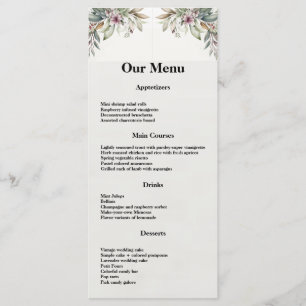 BOHO Pastel Garden Colours Wedding Dinner menu