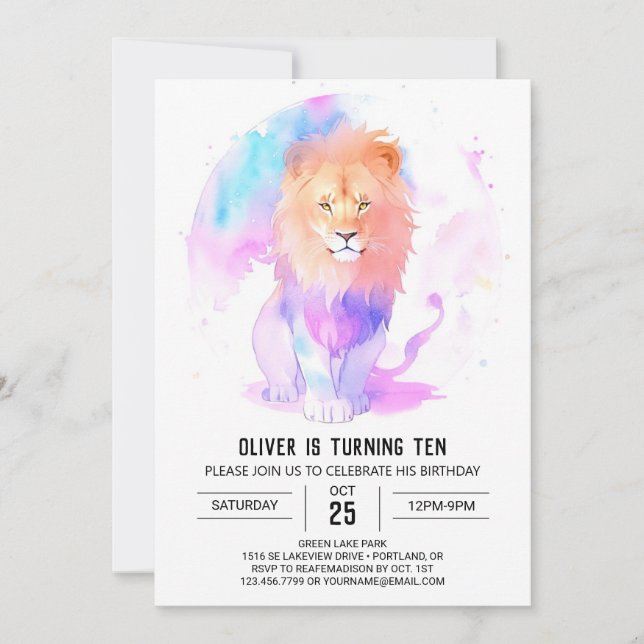 Boho Pastel Lion Birthday Invitation (Front)