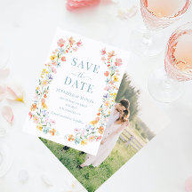 Boho Pastel Meadow Flowers Save The Date Photo