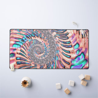 Boho Pastel Pink and Blue Spiral Abstract Fractal Desk Mat