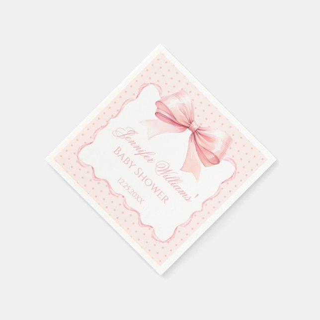 Boho pastel pink bow ribbon baby girl shower paper napkin (Corner)