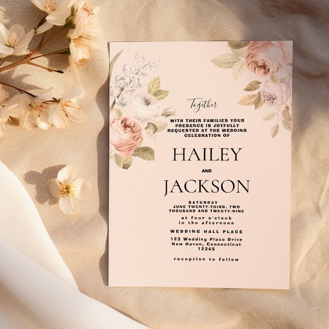 Boho pastel pink brown rustic floral wedding invitation (Boho pastel pink brown rustic floral wedding)