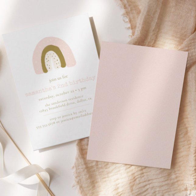 Boho Pastel Pink Gold Rainbow Birthday Party Invitation (Creator Uploaded)