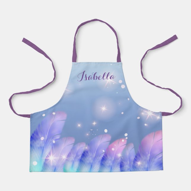 Boho Pastel Purple Pink Feathers Sparkles Custom Apron (Front)