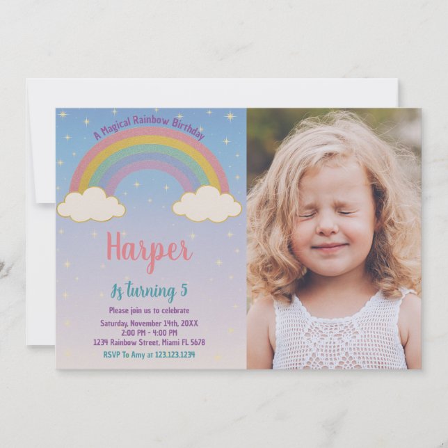Boho Pastel Rainbow Birthday Invitation (Front)