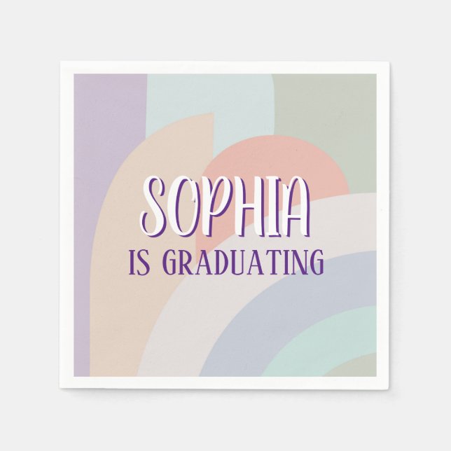 Boho Pastel Rainbow Graduation Napkin (Front)