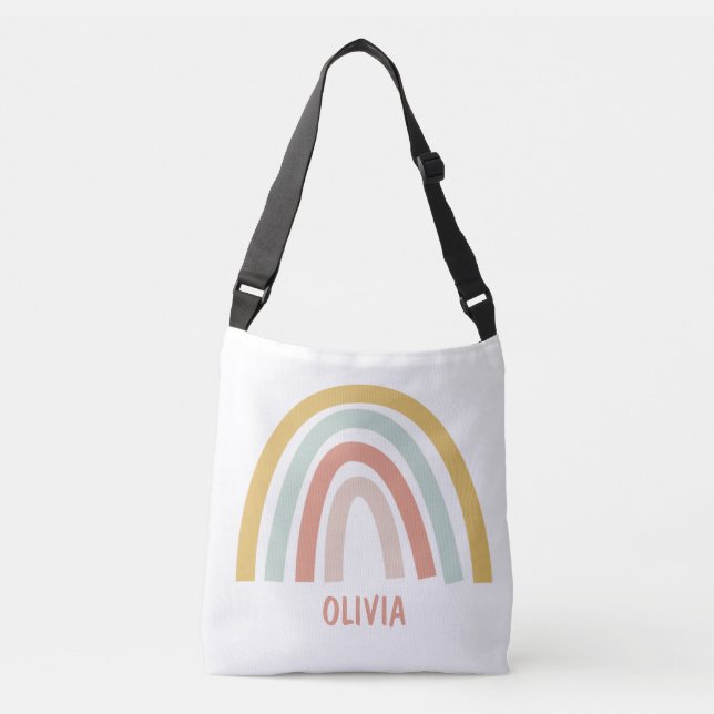 Boho Pastel Rainbow Personalised Crossbody Bag (Front)