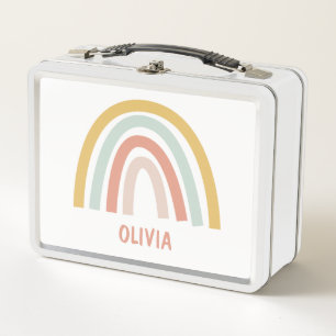 Boho Pastel Rainbow Personalised Metal Lunch Box