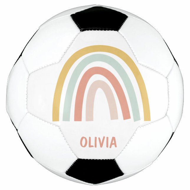 Boho Pastel Rainbow Personalised Soccer Ball (Front)