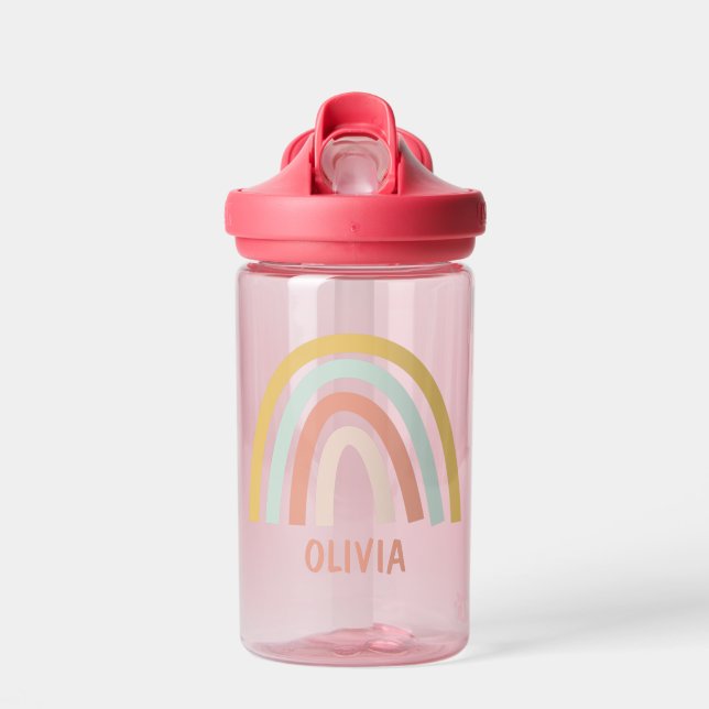 Boho Pastel Rainbow Personalised Water Bottle (Front)
