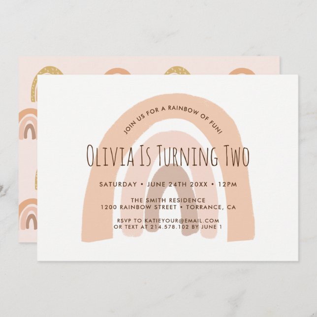 Boho Pastel Rainbow Second Birthday Invitation (Front/Back)