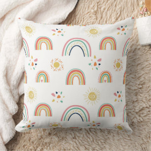 Boho Pastel Rainbows & Sunburst Pattern Cushion