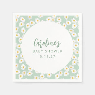 Boho Pastel Sage Daisies Floral Custom Baby Shower Napkin