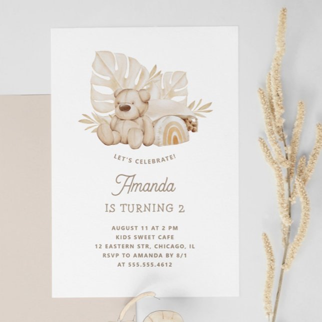 Boho Pastel Teddy Bear | Cute Kids Birthday Party Invitation (Creator Uploaded)