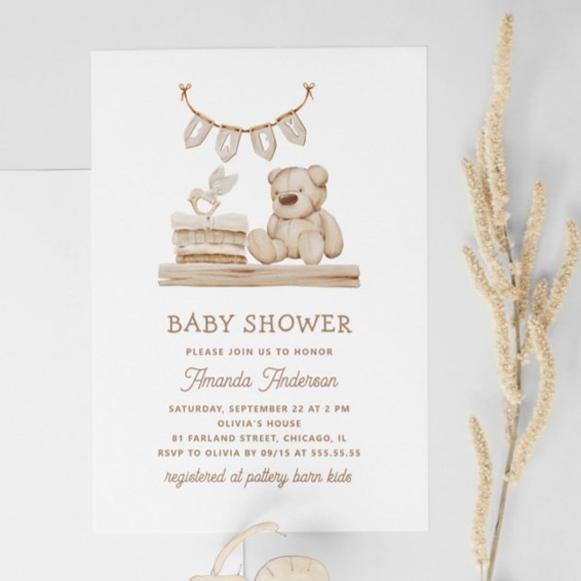 Boho Pastel Teddy Bear | Soft Neutral Baby Shower Invitation (Creator Uploaded)