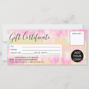 Boho pastel tie dye gift certificate logo