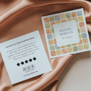 Boho Pastel Tiles Review Request social icons Square Business Card