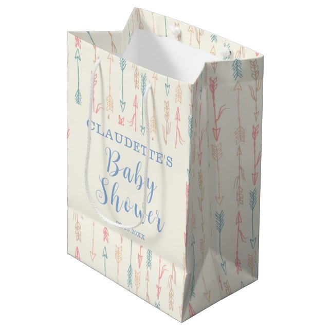 Boho Pastel Tribal Arrow Baby Shower Medium Gift Bag (Front Angled)