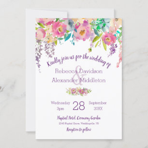 Boho Pastel Watercolor Floral Wedding Invitation