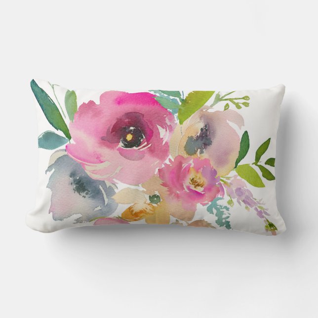 Boho Pastel Watercolor Lumbar Cushion (Front)