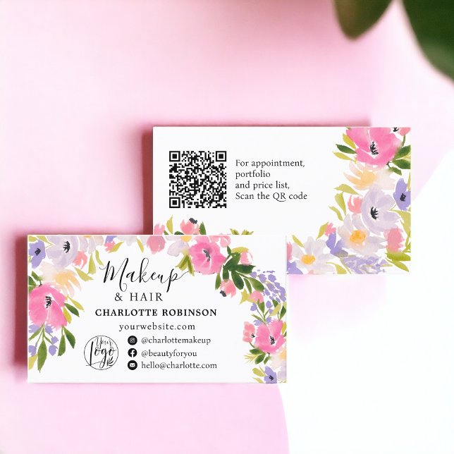Boho pastel wild flowers pastel floral makeup hair business card (Boho pastel wild flowers pastel floral makeup hair business card)
