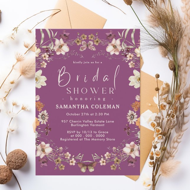 Boho Pastel Wildflower Berry Purple Bridal Shower Invitation (Creator Uploaded)