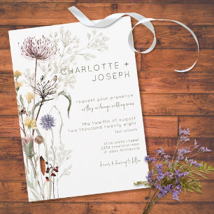 Boho Pastel Wildflowers Modern Floral Wedding Invitation