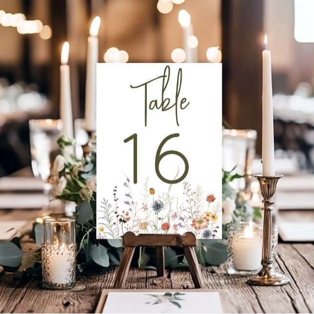 Boho Pastel Wildflowers Modern Floral Wedding Table Number (Creator Uploaded)
