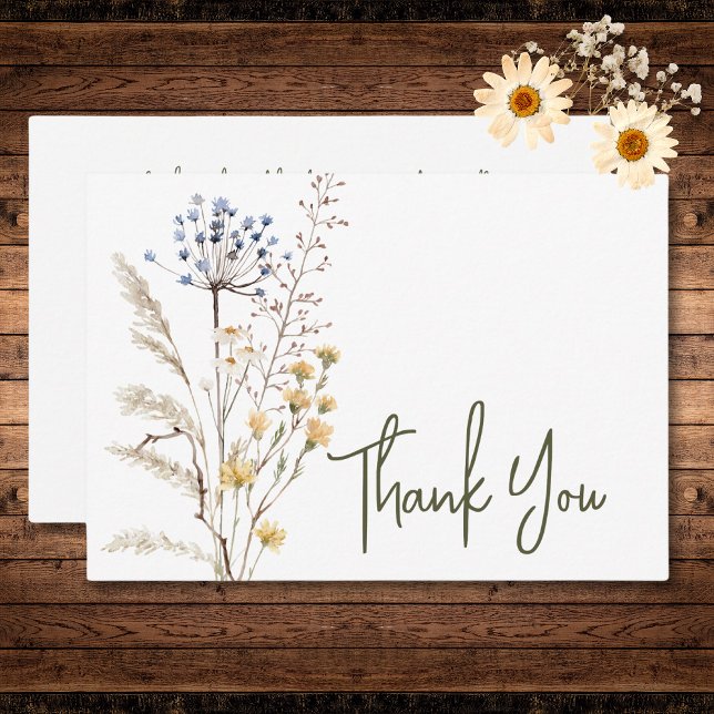 Boho Pastel Wildflowers Modern Floral Wedding Thank You Card (Boho Pastel Wildflowers Modern Floral Wedding Thank You Card)