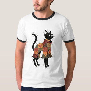 Boho Patchwork Black Cat Graphic Tee