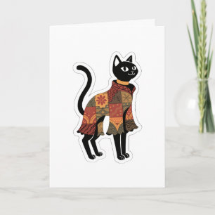 Boho Patchwork Black Cat Greeting Card
