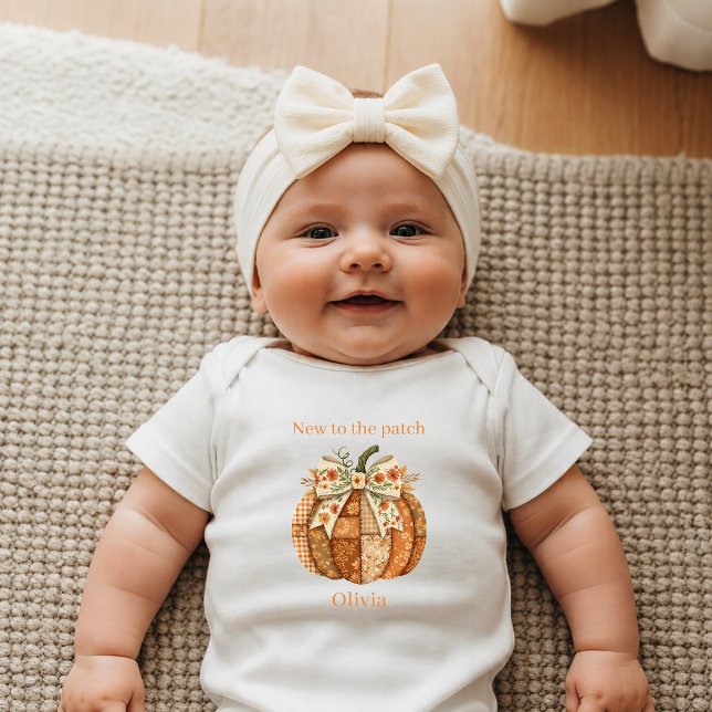 Boho Patchwork Pumpkin New to the Patch Newborn Baby Bodysuit (Creator Uploaded)
