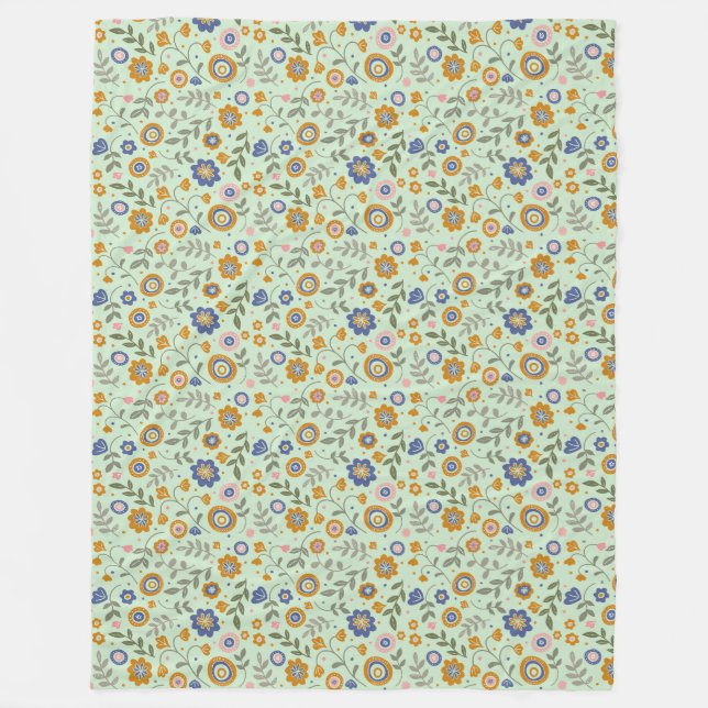 Boho pattern 01.w Lgreen BG  Fleece Blanket (Front)