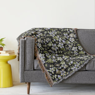 Boho pattern 02.w Floral on Black BG Throw Blanket
