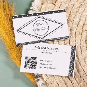 Boho pattern black & white feminine with logo  business card