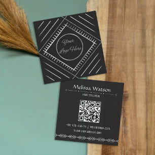Boho pattern black with logo feminine square business card