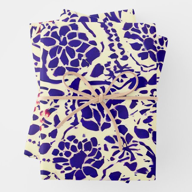 Boho Pattern Blue and Red Planner Wrapping Paper Sheet (In situ)
