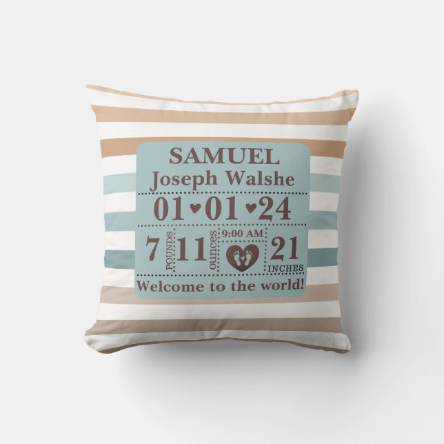 Boho Pattern Personalised Birth Stats Cushion (Front)
